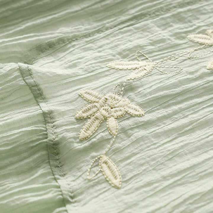 Robe mi-longue Buddha Stones d'été en coton et lin à manches courtes et broderies unies double épaisseur - image 2