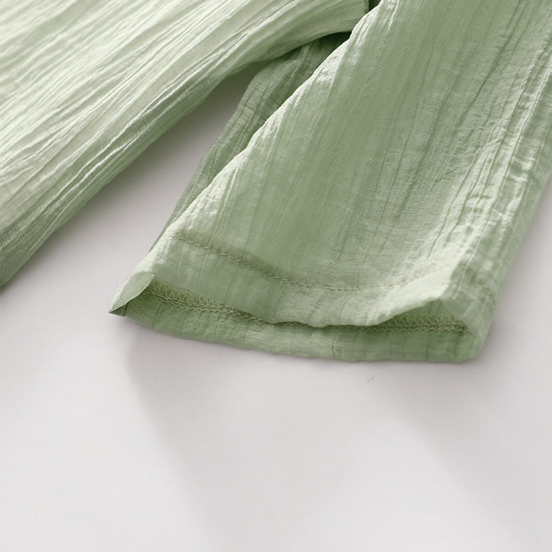 Robe mi-longue Buddha Stones d'été en coton et lin à manches courtes et broderies unies double épaisseur - image 4