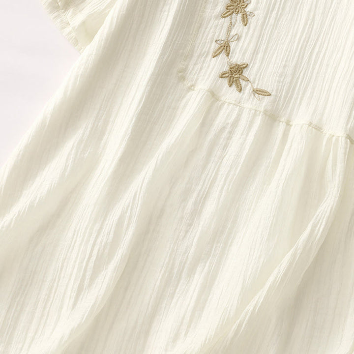 Robe mi-longue Buddha Stones d'été en coton et lin à manches courtes et broderies unies double épaisseur - image 14