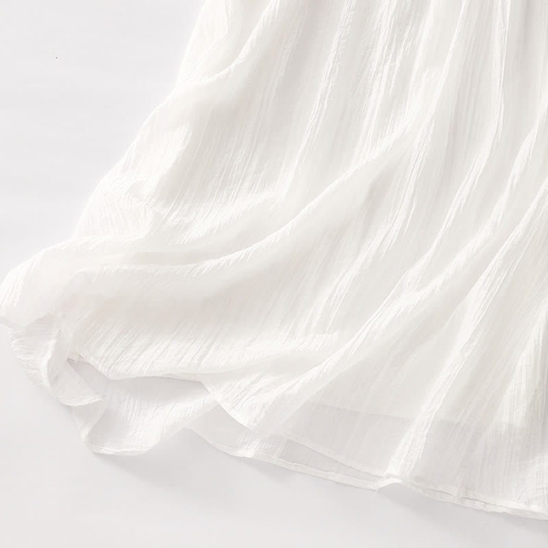 Robe mi-longue Buddha Stones d'été en coton et lin à manches courtes et broderies unies double épaisseur - image 30