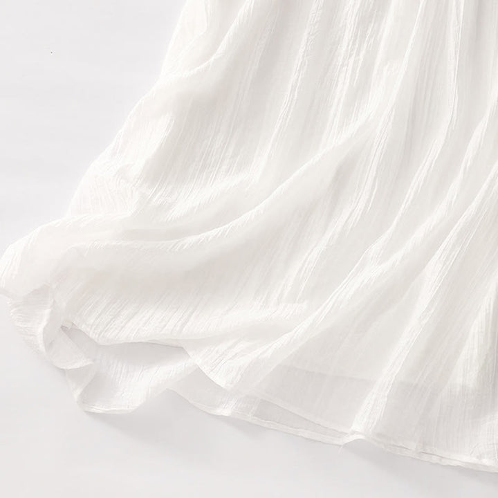 Robe mi-longue Buddha Stones d'été en coton et lin à manches courtes et broderies unies double épaisseur - image 30