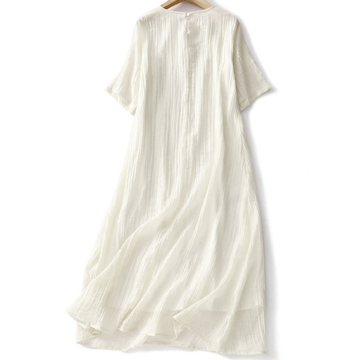 Robe mi-longue Buddha Stones d'été en coton et lin à manches courtes et broderies unies double épaisseur - image 10