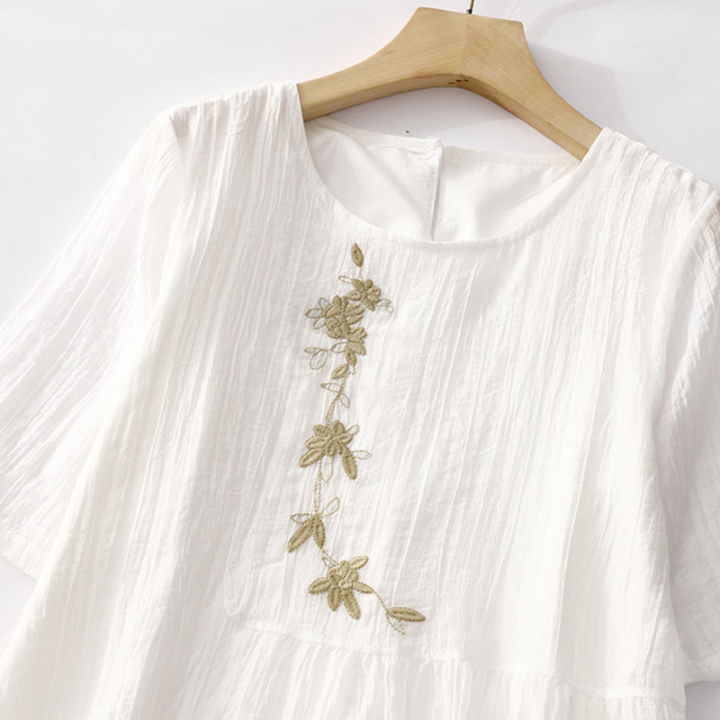 Robe mi-longue Buddha Stones d'été en coton et lin à manches courtes et broderies unies double épaisseur - image 22