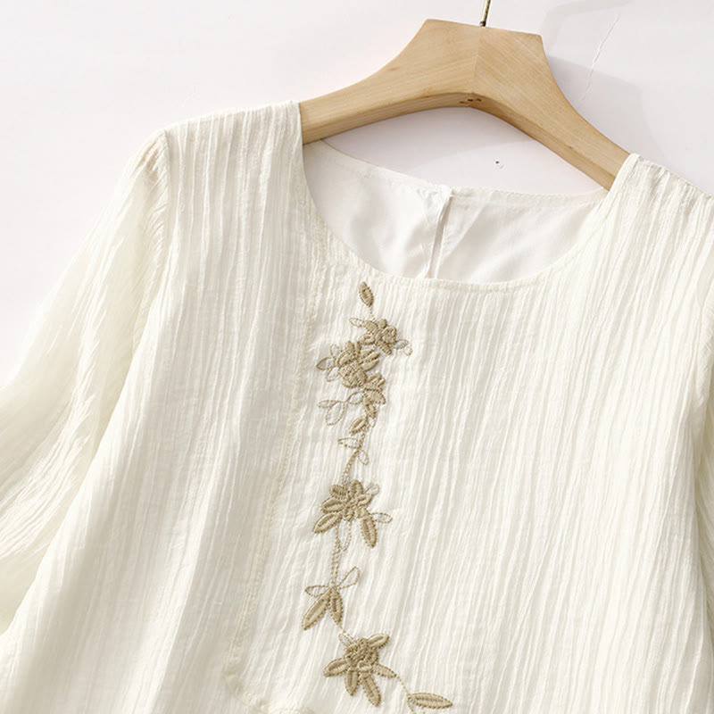 Robe mi-longue Buddha Stones d'été en coton et lin à manches courtes et broderies unies double épaisseur - image 11