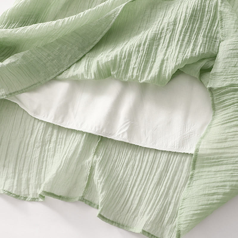 Robe mi-longue Buddha Stones d'été en coton et lin à manches courtes et broderies unies double épaisseur - image 8