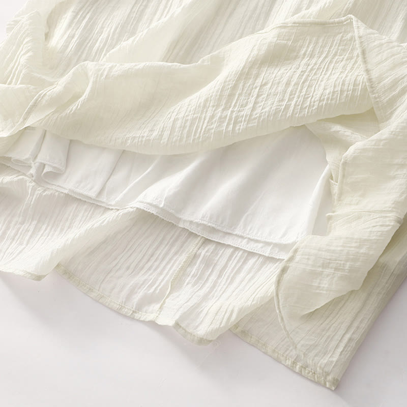 Robe mi-longue Buddha Stones d'été en coton et lin à manches courtes et broderies unies double épaisseur - image 20