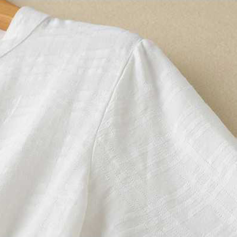 Robe mi-longue rétro en coton et lin à manches longues et poches, avec cordon de serrage et boutons grenouille, motif Buddha Stones - image 10