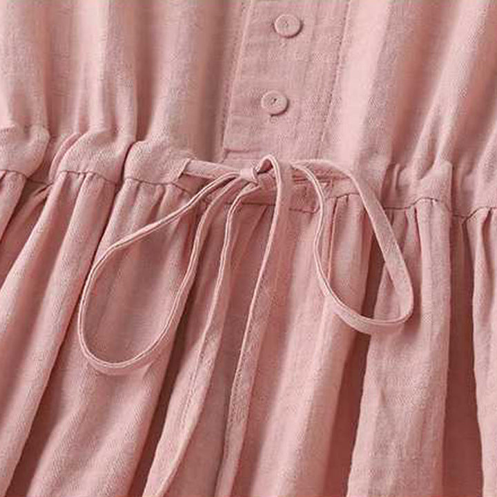 Robe mi-longue rétro en coton et lin à manches longues et poches, avec cordon de serrage et boutons grenouille, motif Buddha Stones - image 23