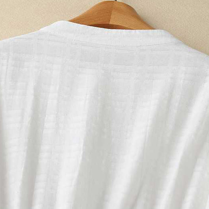 Robe mi-longue rétro en coton et lin à manches longues et poches, avec cordon de serrage et boutons grenouille, motif Buddha Stones - image 9