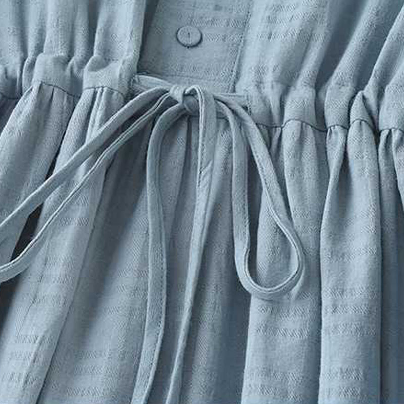 Robe mi-longue rétro en coton et lin à manches longues et poches, avec cordon de serrage et boutons grenouille, motif Buddha Stones - image 4