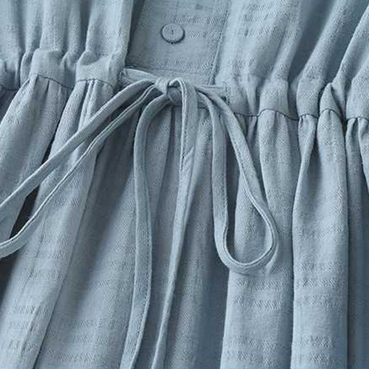 Robe mi-longue rétro en coton et lin à manches longues et poches, avec cordon de serrage et boutons grenouille, motif Buddha Stones - image 4