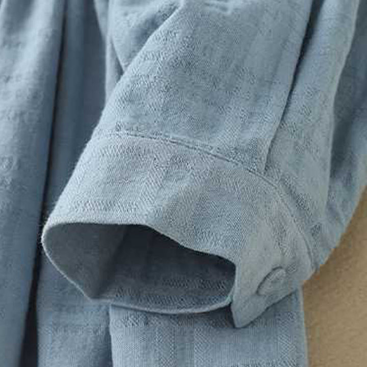 Robe mi-longue rétro en coton et lin à manches longues et poches, avec cordon de serrage et boutons grenouille, motif Buddha Stones - image 3