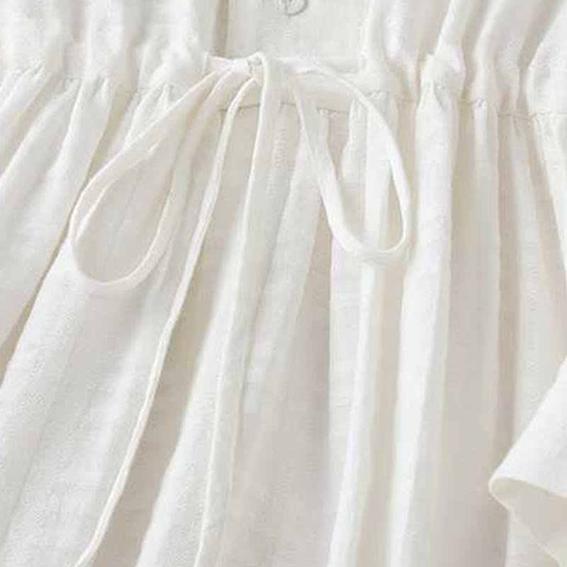 Robe mi-longue rétro en coton et lin à manches longues et poches, avec cordon de serrage et boutons grenouille, motif Buddha Stones - image 13