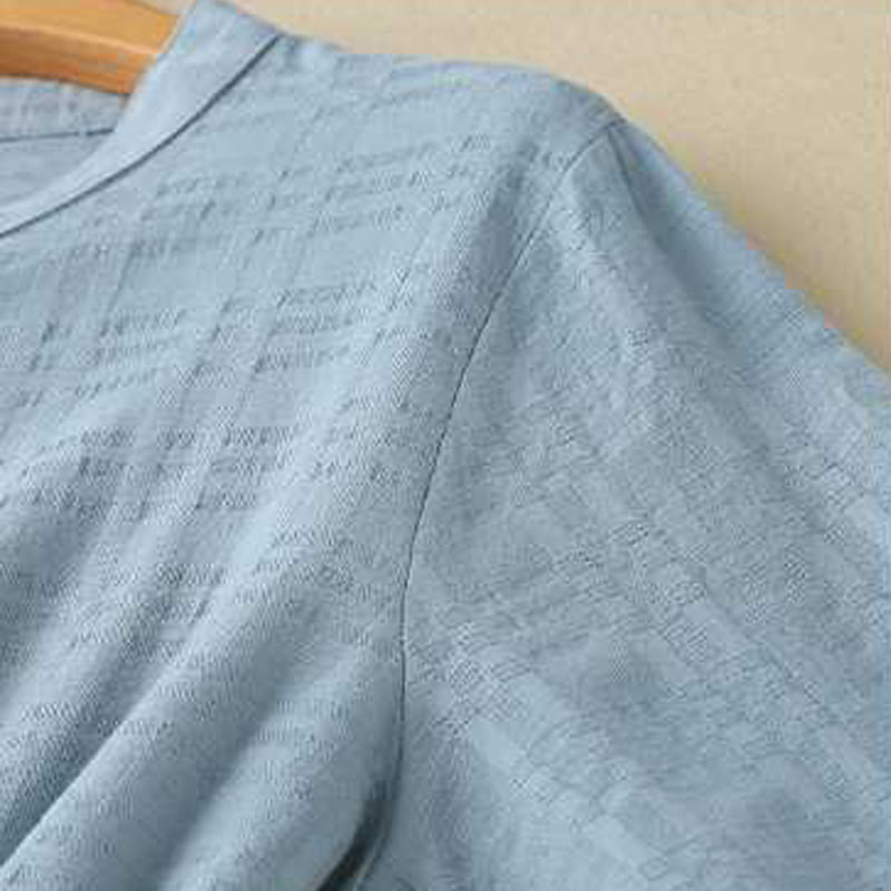 Robe mi-longue rétro en coton et lin à manches longues et poches, avec cordon de serrage et boutons grenouille, motif Buddha Stones - image 2