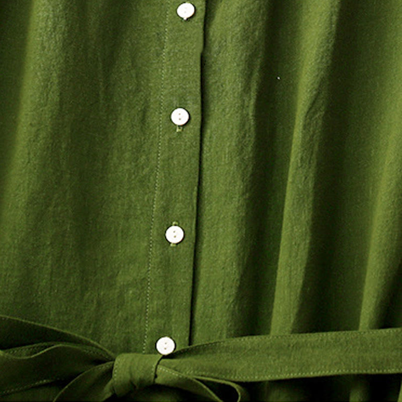 Robe midi en coton sans manches à revers et à lacets avec boutons sur le devant, style cardigan d'été uni Buddha Stones - image 10