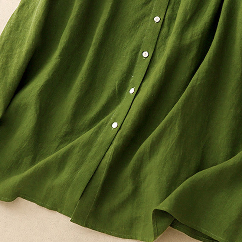 Robe midi en coton sans manches à revers et à lacets avec boutons sur le devant, style cardigan d'été uni Buddha Stones - image 12