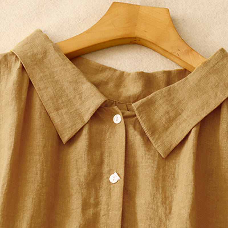 Robe midi en coton sans manches à revers et à lacets avec boutons sur le devant, style cardigan d'été uni Buddha Stones - image 2