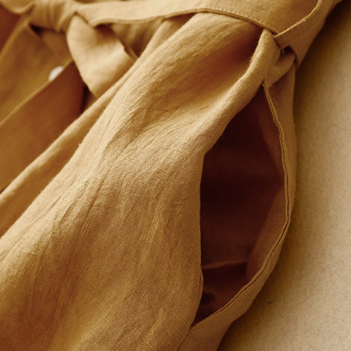 Robe midi en coton sans manches à revers et à lacets avec boutons sur le devant, style cardigan d'été uni Buddha Stones - image 4