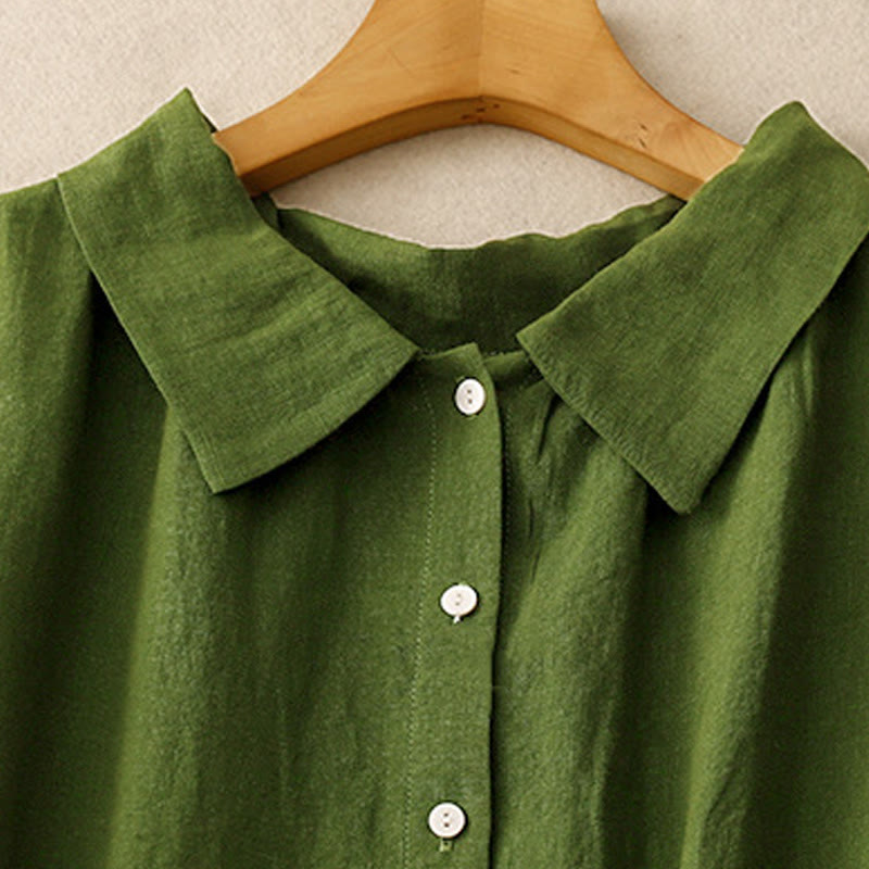 Robe midi en coton sans manches à revers et à lacets avec boutons sur le devant, style cardigan d'été uni Buddha Stones - image 9