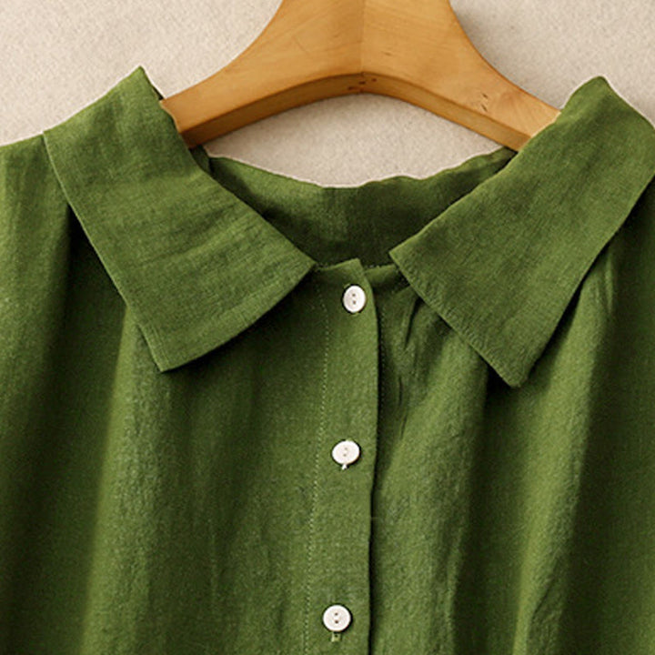 Robe midi en coton sans manches à revers et à lacets avec boutons sur le devant, style cardigan d'été uni Buddha Stones - image 9