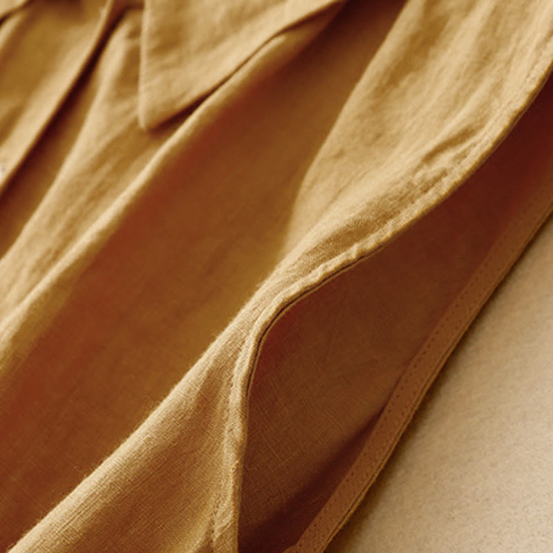 Robe midi en coton sans manches à revers et à lacets avec boutons sur le devant, style cardigan d'été uni Buddha Stones - image 6