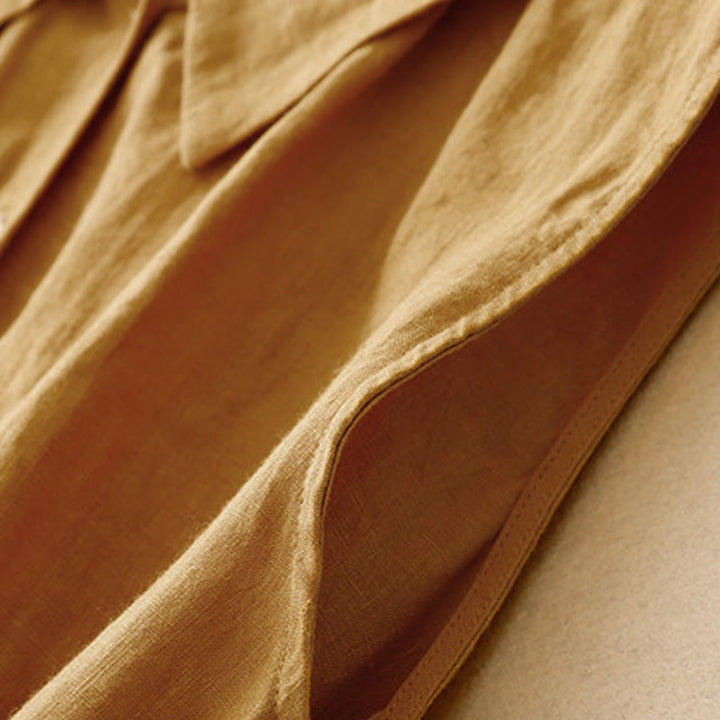 Robe midi en coton sans manches à revers et à lacets avec boutons sur le devant, style cardigan d'été uni Buddha Stones - image 6