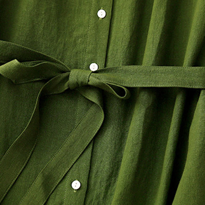 Robe midi en coton sans manches à revers et à lacets avec boutons sur le devant, style cardigan d'été uni Buddha Stones - image 11