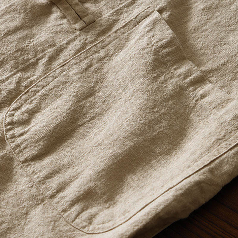 Chemise homme en coton et lin, style Tang, avec poches, à boutons grenouille et motifs de Buddha Stones - image 28