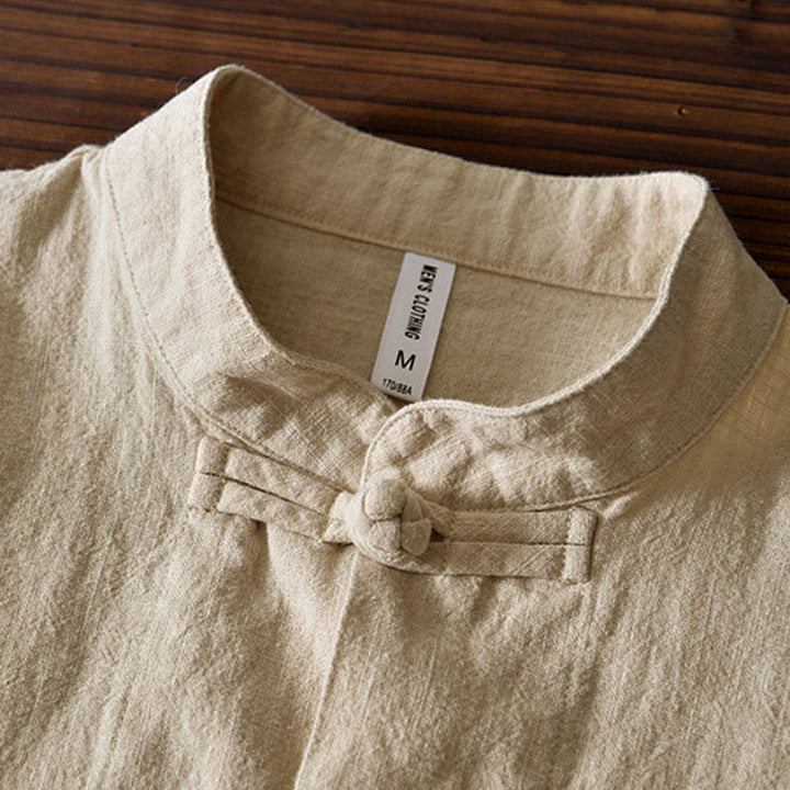Chemise homme en coton et lin, style Tang, avec poches, à boutons grenouille et motifs de Buddha Stones - image 24
