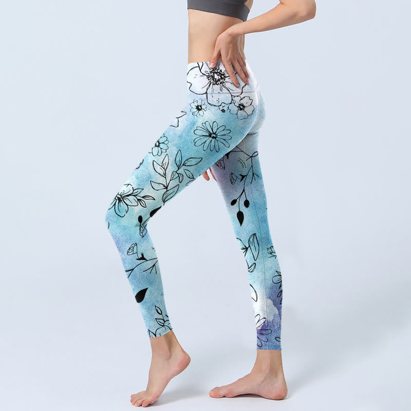 Leggings de sport à imprimé feuilles et fleurs noires avec Buddha Stones , pantalons de yoga pour femmes - image 3
