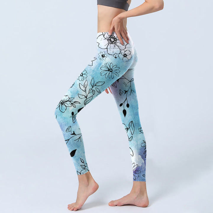 Leggings de sport à imprimé feuilles et fleurs noires avec Buddha Stones , pantalons de yoga pour femmes - image 3