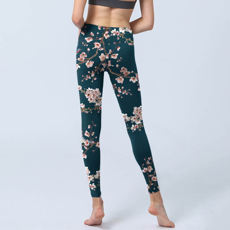 Leggings de sport à imprimé Buddha Stones, moineau, hirondelle, fleur de pêcher, pantalon de yoga pour femme - image 7