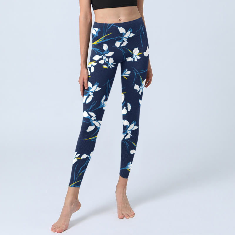 Leggings de sport imprimés Buddha Stones et feuilles blanches pour femme, pantalon de yoga - image 6