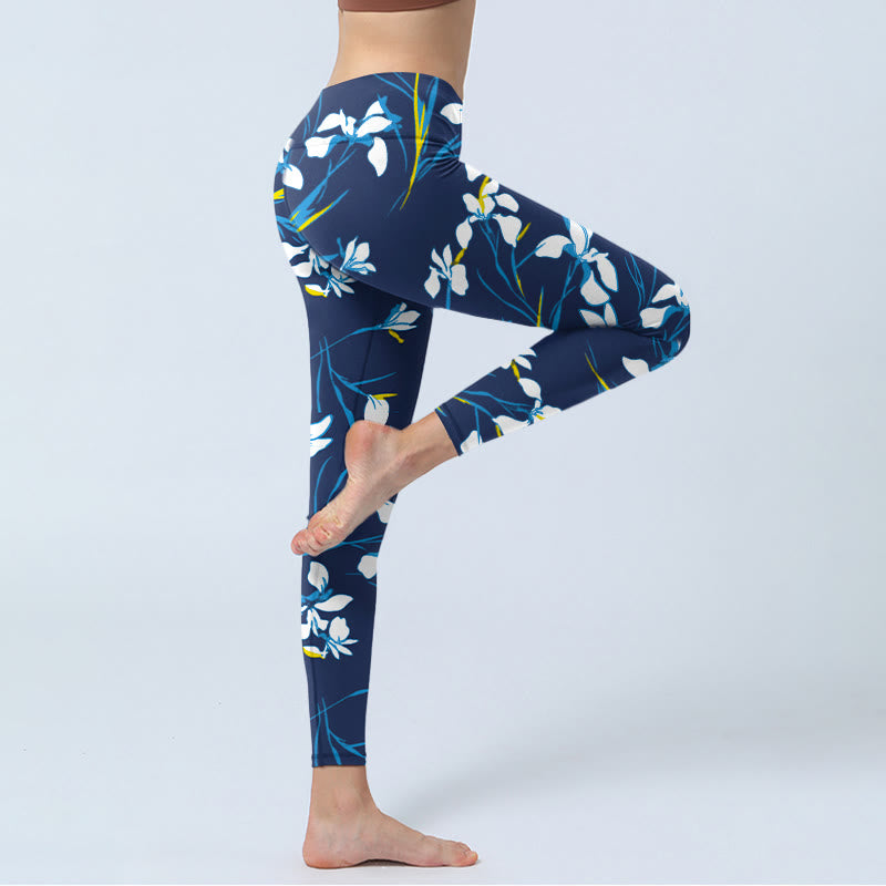 Leggings de sport imprimés Buddha Stones et feuilles blanches pour femme, pantalon de yoga - image 5