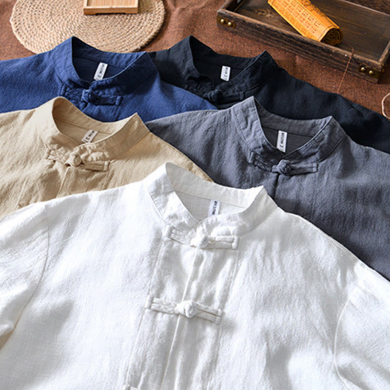 Costume chinois Tang en coton et lin avec boutons de grenouille et Buddha Stones , veste et chemise avec poches pour homme - image 33