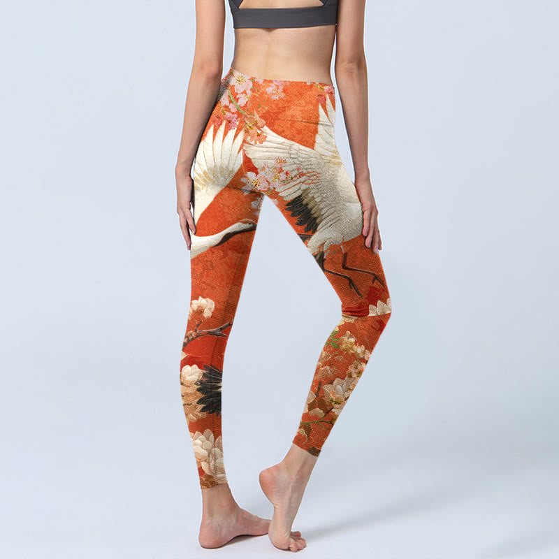 Leggings de sport imprimés Buddha Stones, grue à couronne rouge, fleurs de cerisier et lotus, pantalons de yoga pour femmes - image 6