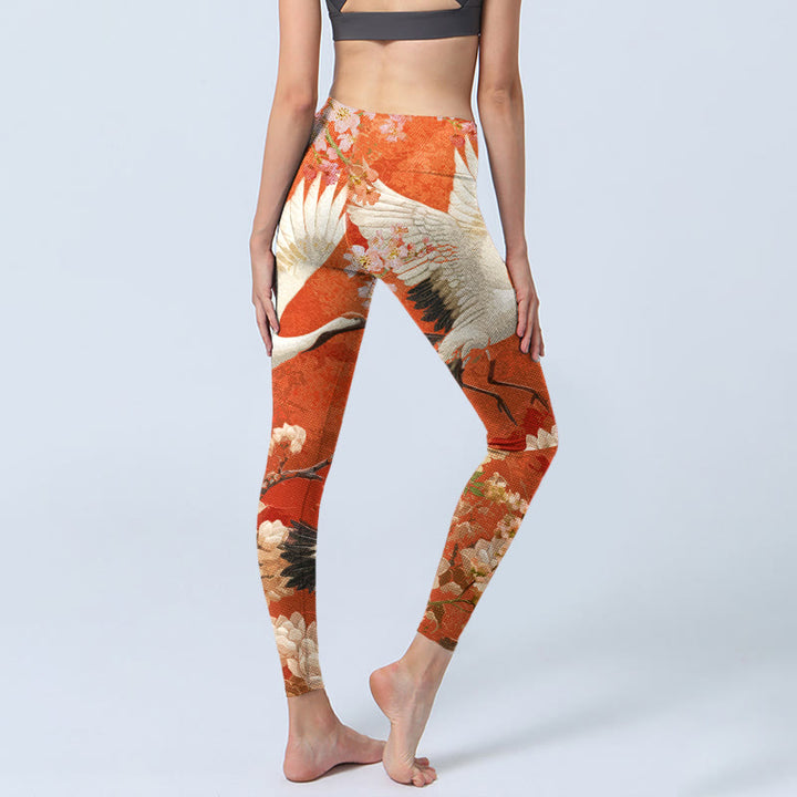 Leggings de sport imprimés Buddha Stones, grue à couronne rouge, fleurs de cerisier et lotus, pantalons de yoga pour femmes - image 6