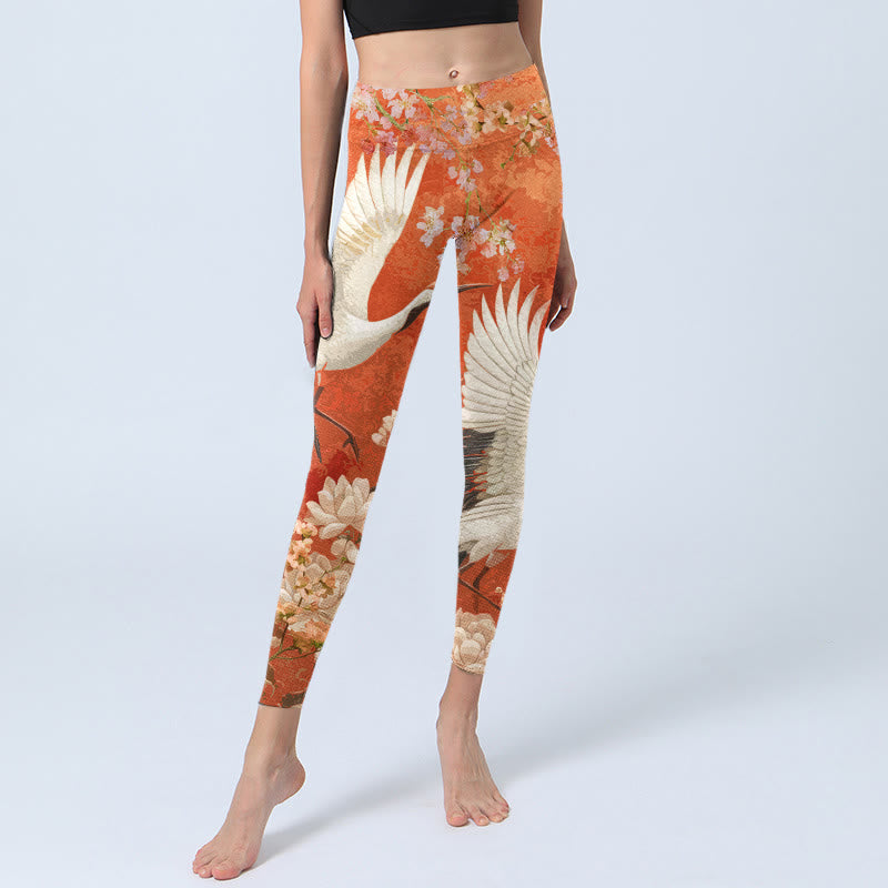 Leggings de sport imprimés Buddha Stones, grue à couronne rouge, fleurs de cerisier et lotus, pantalons de yoga pour femmes - image 5