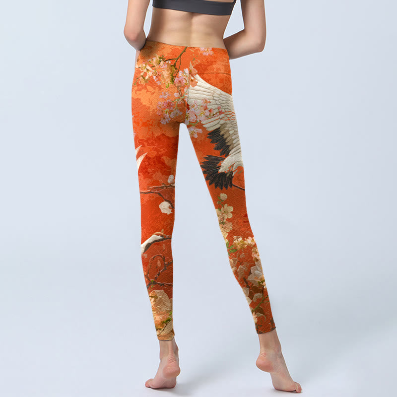 Leggings de sport imprimés Buddha Stones, grue à couronne rouge, fleurs de cerisier et lotus, pantalons de yoga pour femmes - image 4