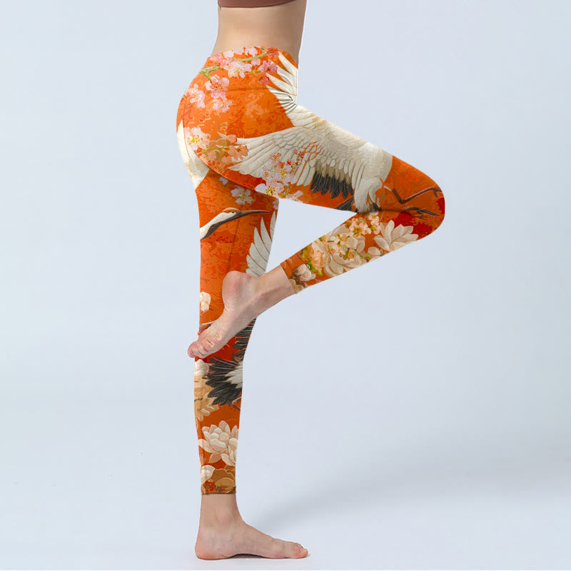 Leggings de sport imprimés Buddha Stones, grue à couronne rouge, fleurs de cerisier et lotus, pantalons de yoga pour femmes - image 4