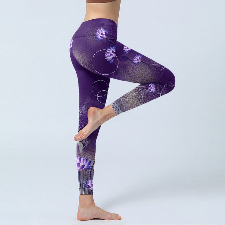 Leggings de sport imprimés Buddha Stones , fleur de lotus, branches blanches, motif cercles à pois, pantalons de yoga pour femmes - image 5