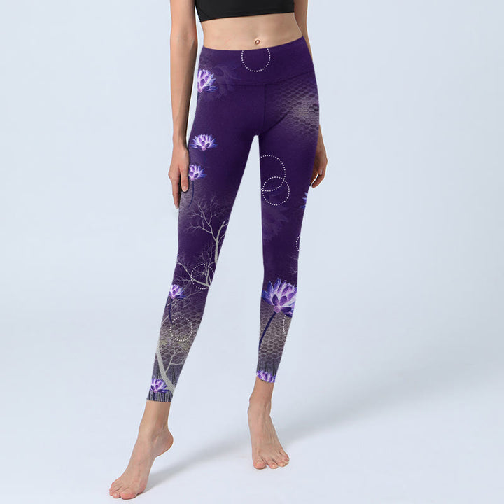 Leggings de sport imprimés Buddha Stones , fleur de lotus, branches blanches, motif cercles à pois, pantalons de yoga pour femmes - image 6