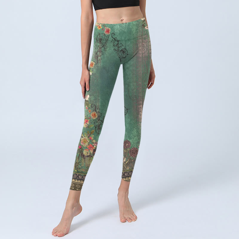 Leggings de sport à imprimé floral vintage en dentelle damassée avec Buddha Stones , pantalons de yoga pour femmes - image 5