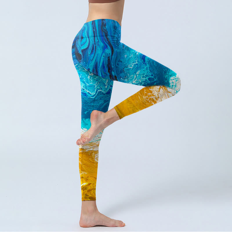 Leggings de sport imprimés Buddha Stones Ocean Wave Golden Shore pour femmes, pantalons de yoga - image 5