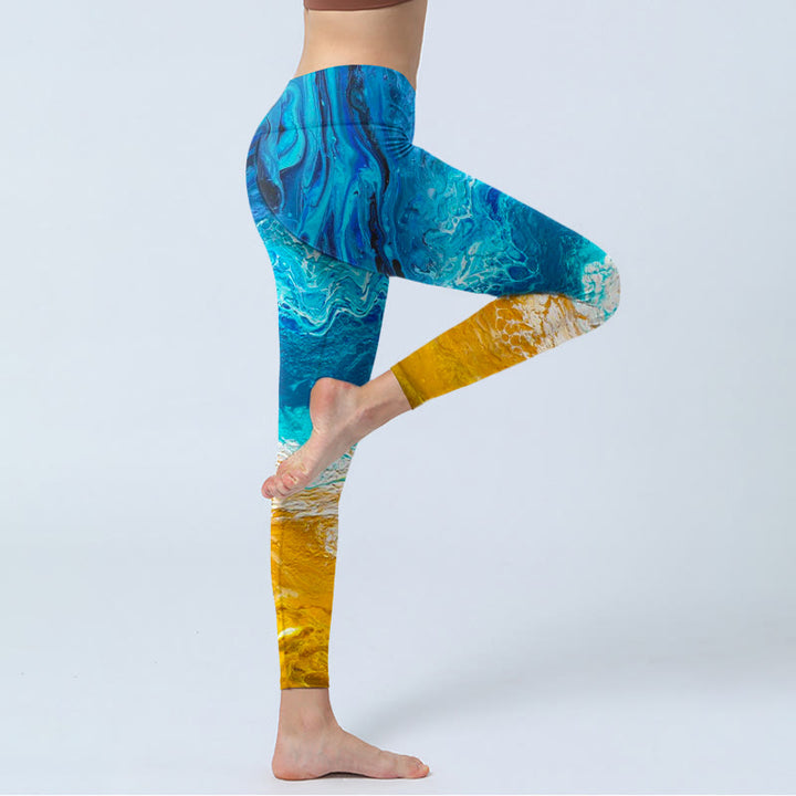 Leggings de sport imprimés Buddha Stones Ocean Wave Golden Shore pour femmes, pantalons de yoga - image 5