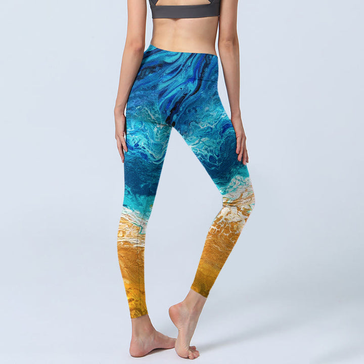 Leggings de sport imprimés Buddha Stones Ocean Wave Golden Shore pour femmes, pantalons de yoga - image 4
