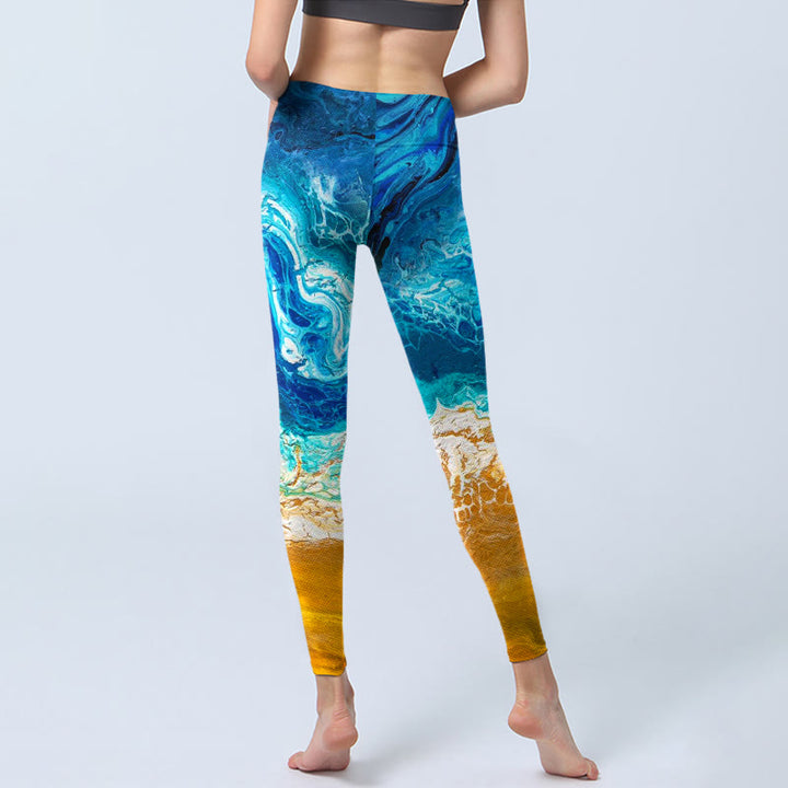 Leggings de sport imprimés Buddha Stones Ocean Wave Golden Shore pour femmes, pantalons de yoga - image 6