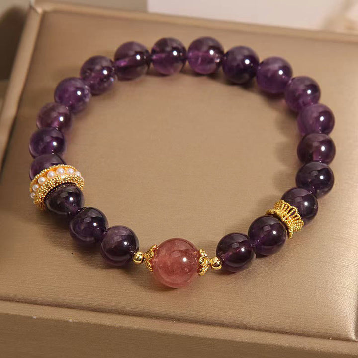 Bracelet de paix en perles de quartz fraise porte-bonheur en améthyste naturelle de Buddha Stones