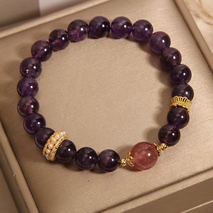 Bracelet de paix en perles de quartz fraise porte-bonheur en améthyste naturelle de Buddha Stones
