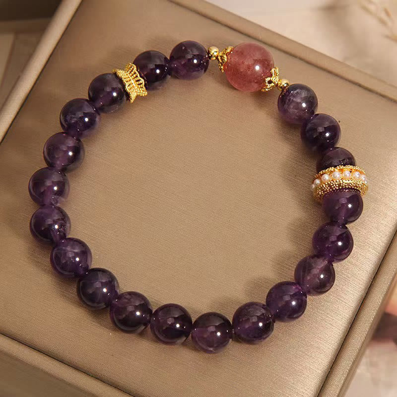 Bracelet de paix en perles de quartz fraise porte-bonheur en améthyste naturelle de Buddha Stones